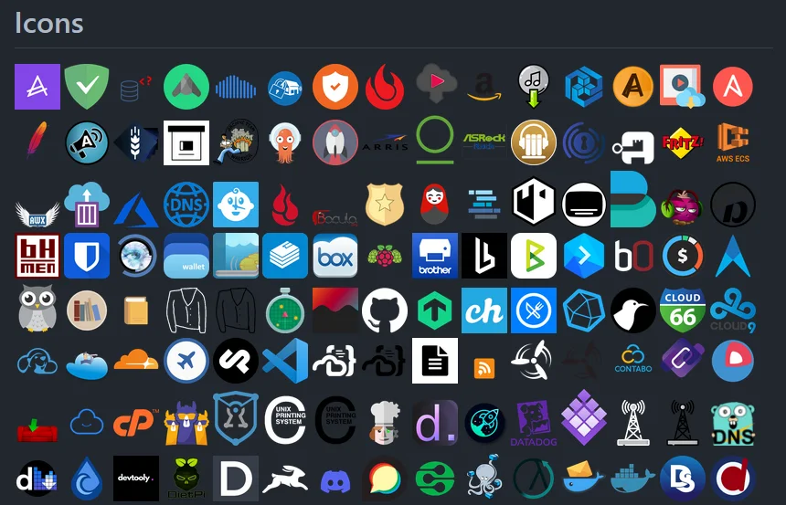 Self-hosted uygulama ve açık kaynak servis ikonları
